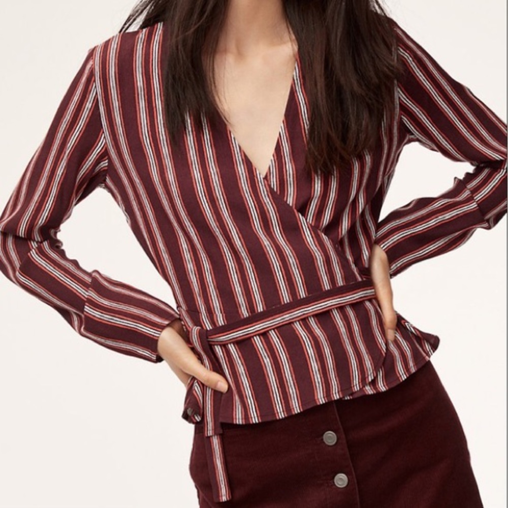 COPY - Wilfred Free - Shannon Wrap Blouse XS Aritzia Retro Mod Striped